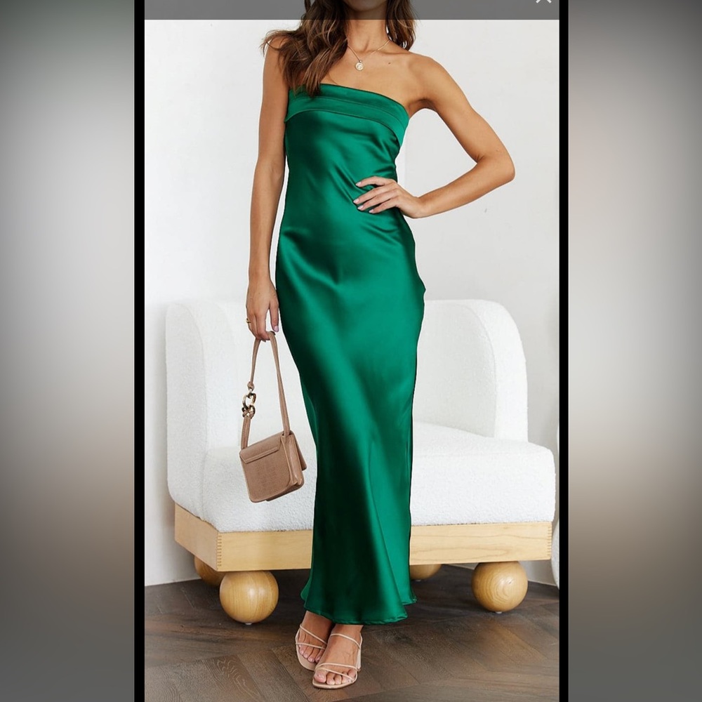 Green Satin Folded Over Bust Maxi Dress